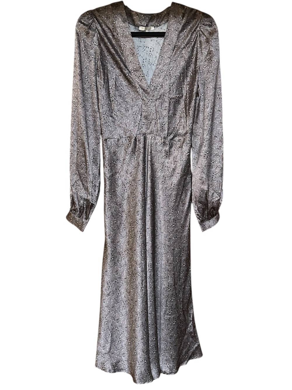 Gold Hawk 100% Silk Metallic Silver-Gray Maxi Dress